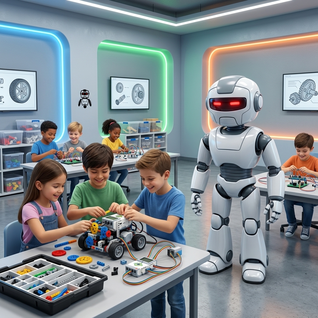 Robots & Me markazida bolalar robot yig'moqda